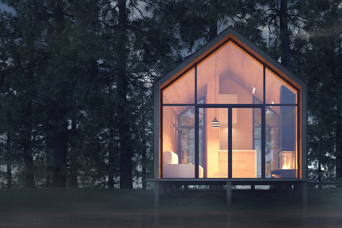 Secluded,Tiny,House,On,The,Sandy,Shore,Of,A,Lake