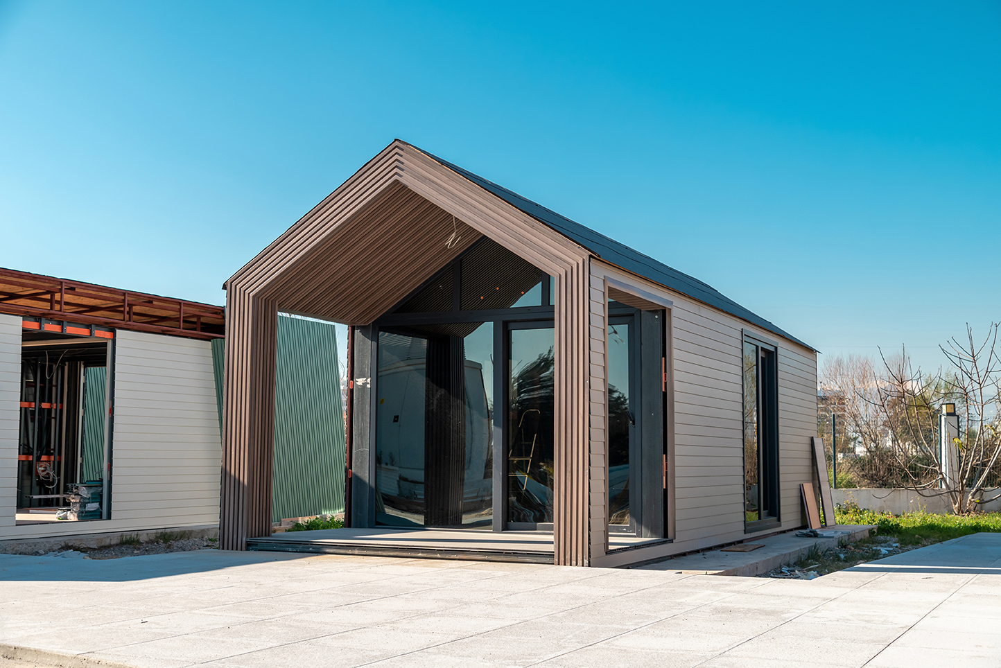 Newly,Built,Metal,Framed,Building,With,Siding.,Construction,Of,A