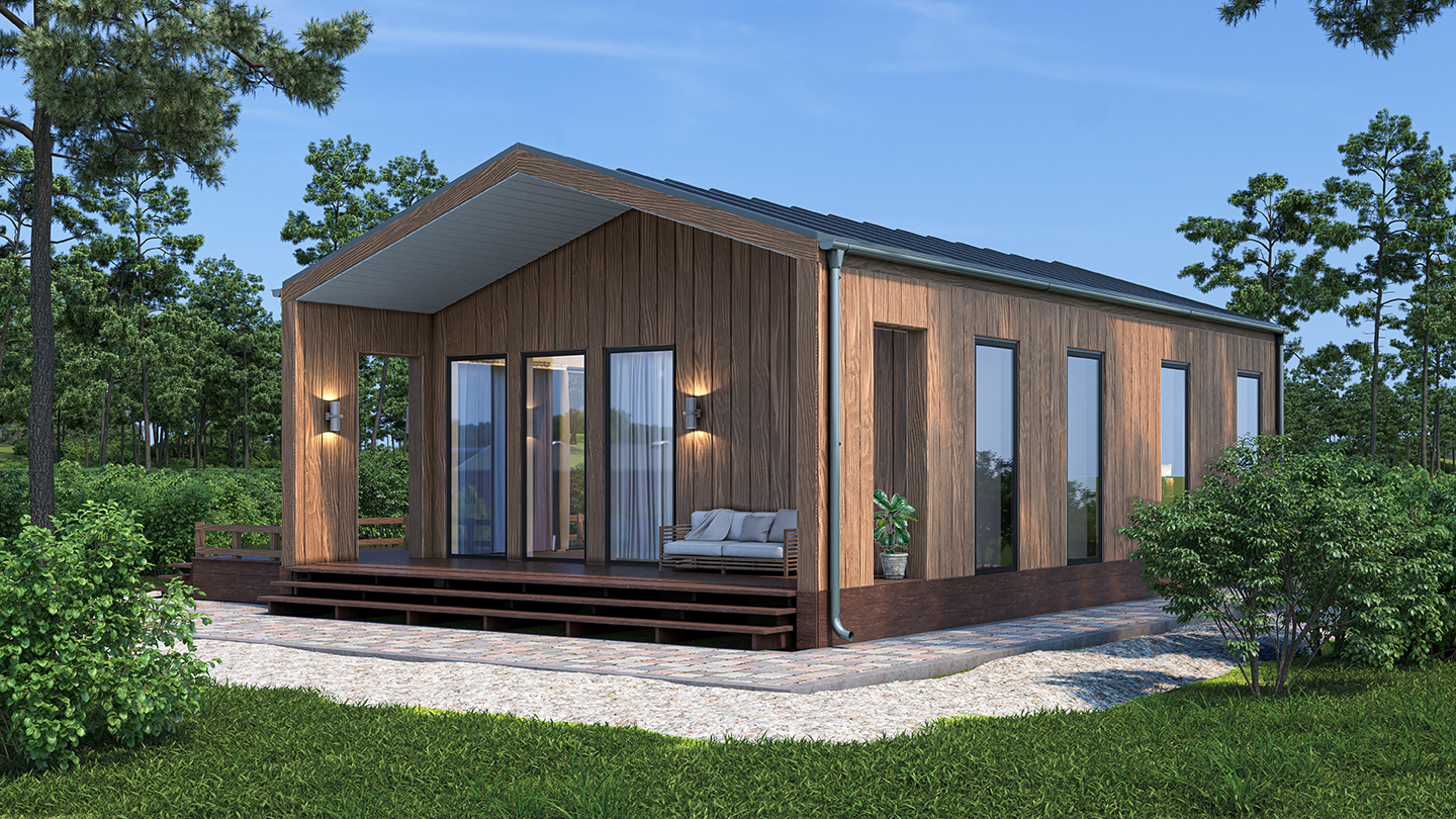 Exterior,Of,Modular,Barn,House.,3d,Illustration