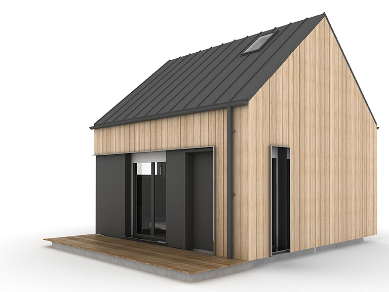 Small,,Modern,Prefabricated,House,,Exterior,View