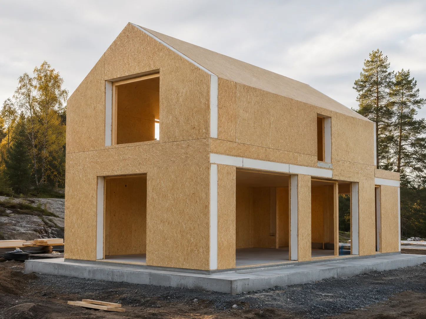 Hus under opførelse med SIP-elementer